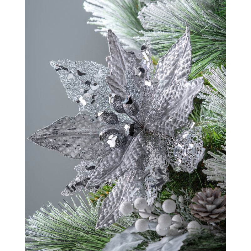 Fabric Poinsettia Arrangement, 40cm H x 29cm W x 29cm D, Silver
