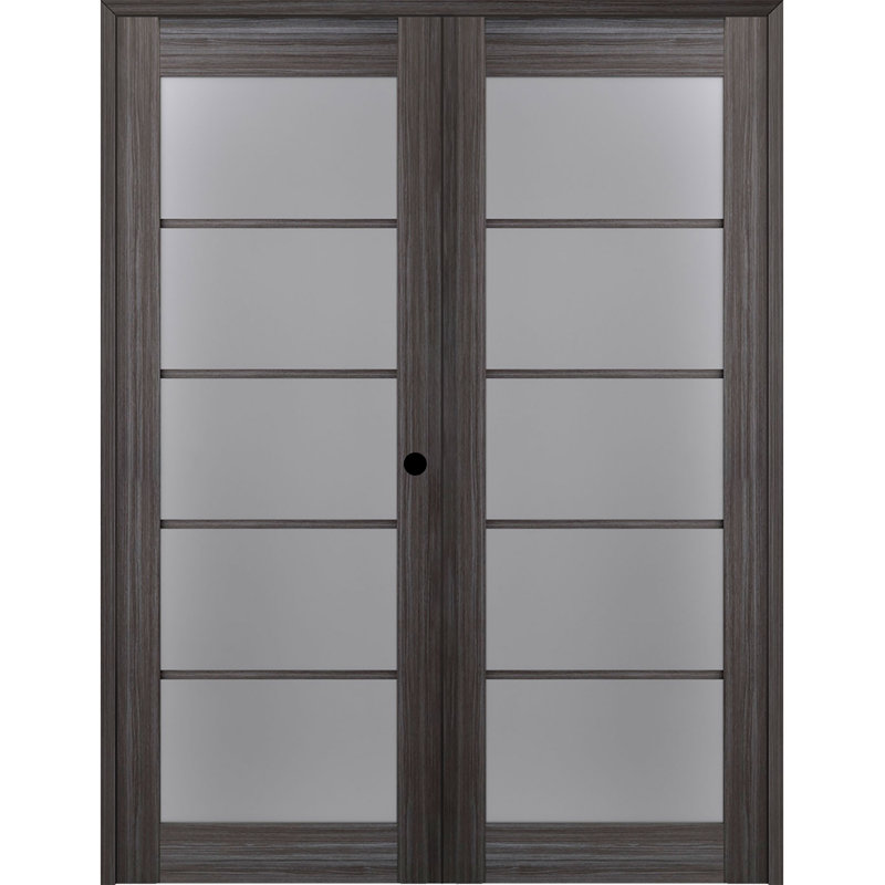 Gray Oak Frosted Glass Double Prehung French Door