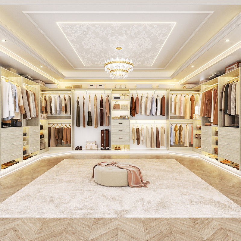 127.5” x 86.8” Closet System with Wooden Drawes(Adjustable Width), White Oak