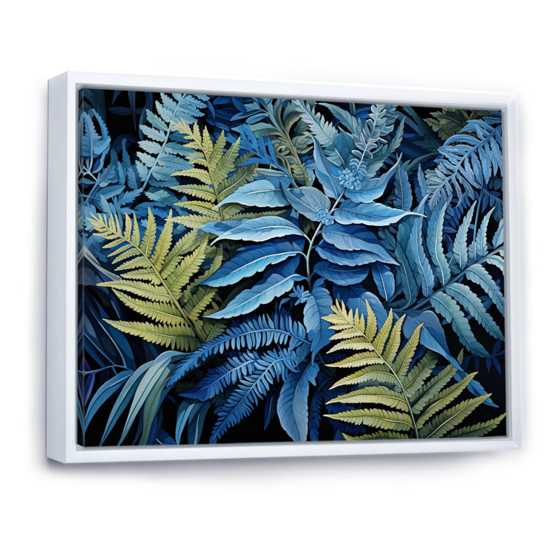 " Blue Ferns Cobalt Serenade II ", H 16 po x l 32 po x P 1 po, Cadre flottant blanc