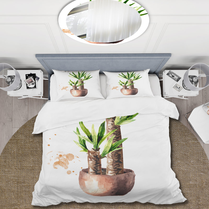 Arbre en Yucca dans un pot de fleurs en céramique - ensemble de housse de couette traditionnel - microfibre de polyester