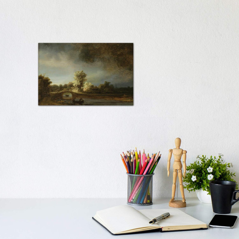 Landscape with a Stone Bridge, C.1638 by Rembrandt van Rijn - 1 Piece Wrapped Canvas Wall Art, 20.32 cm H x 30.48 cm W