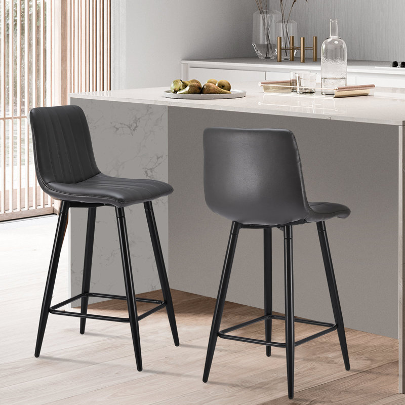 Upholstered Counter Stool with Metal Frame, Grey