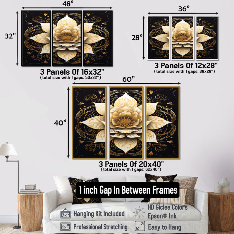 Teagin - lot d'art mural lotus, Encadrement argenté, H 28 po x l 36 po x P 1 po