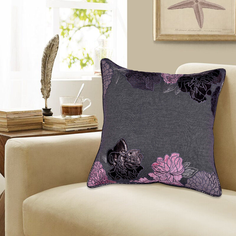 Ensemble de housses de coussin floral avec broderie en velours - Décoration de Noël 18 x 18 pour canapé-lit, 18X18, gris