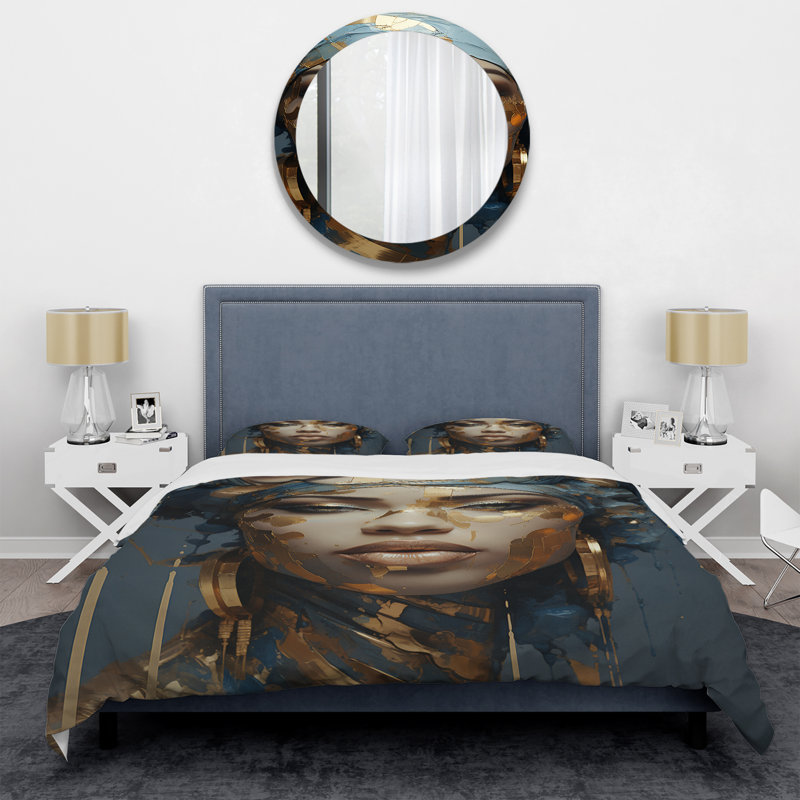 Ensemble de housse de couette bleue et dorée, Housse de couette très grand et 2 très grandes t