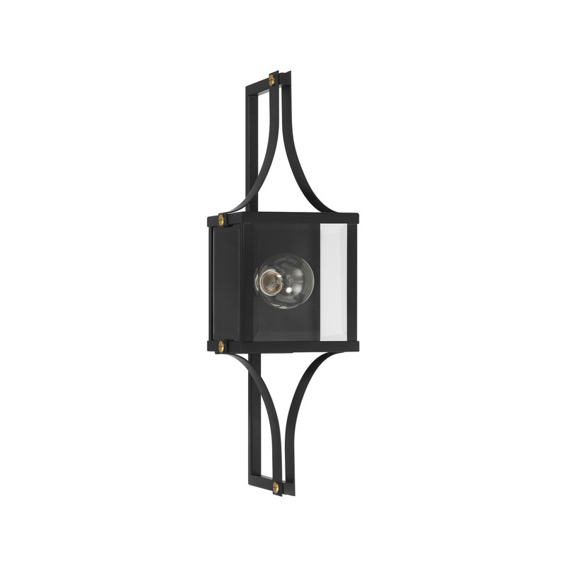 Matte Black and Brass Outdoor Wall Sconce with Glass Shade