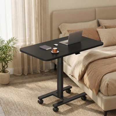 Pneumatic Height-Adjustable C-Shaped End Table with Foldable Extension & Lockable Casters