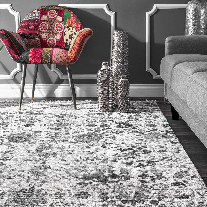 Tapis gris en laine tissé à plat à la main Latrell, Rectangle 5 pi x 8 pi