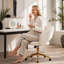 Fauteuil de bureau réglable, chambre à coucher à domicile, fauteuil pivotant ergonomique, siège à dossier, siège confortable, base dorée, blanc