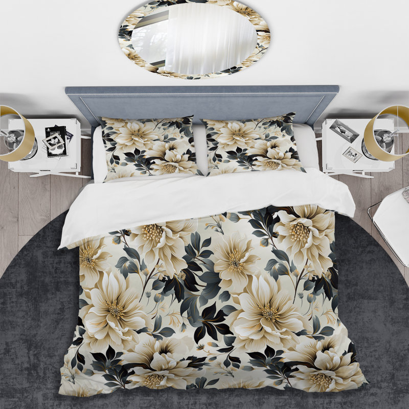 Ensemble de housse de couette Timeless Beige Peony Sophistication III - Floral