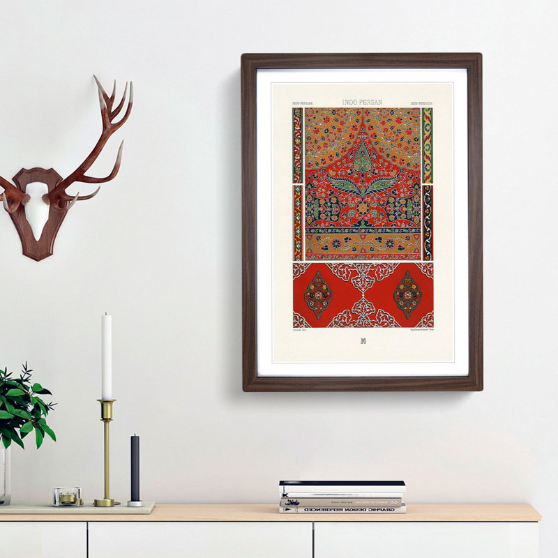 Floral Indo-Persian Pattern by Albert Racinet - Picture Frame Painting Print, 87cm H x 62cm W x 2cm D, Walnut Framed