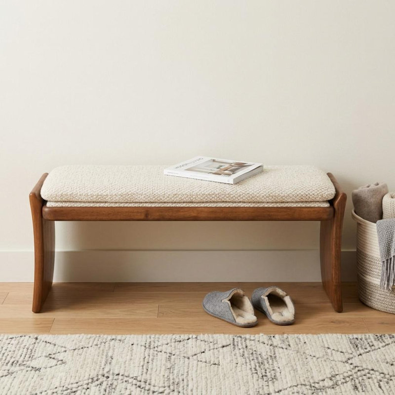  Banc de salle à manger 48 pouces en tissu beige et brun et tissu d'ameublement en bois massif