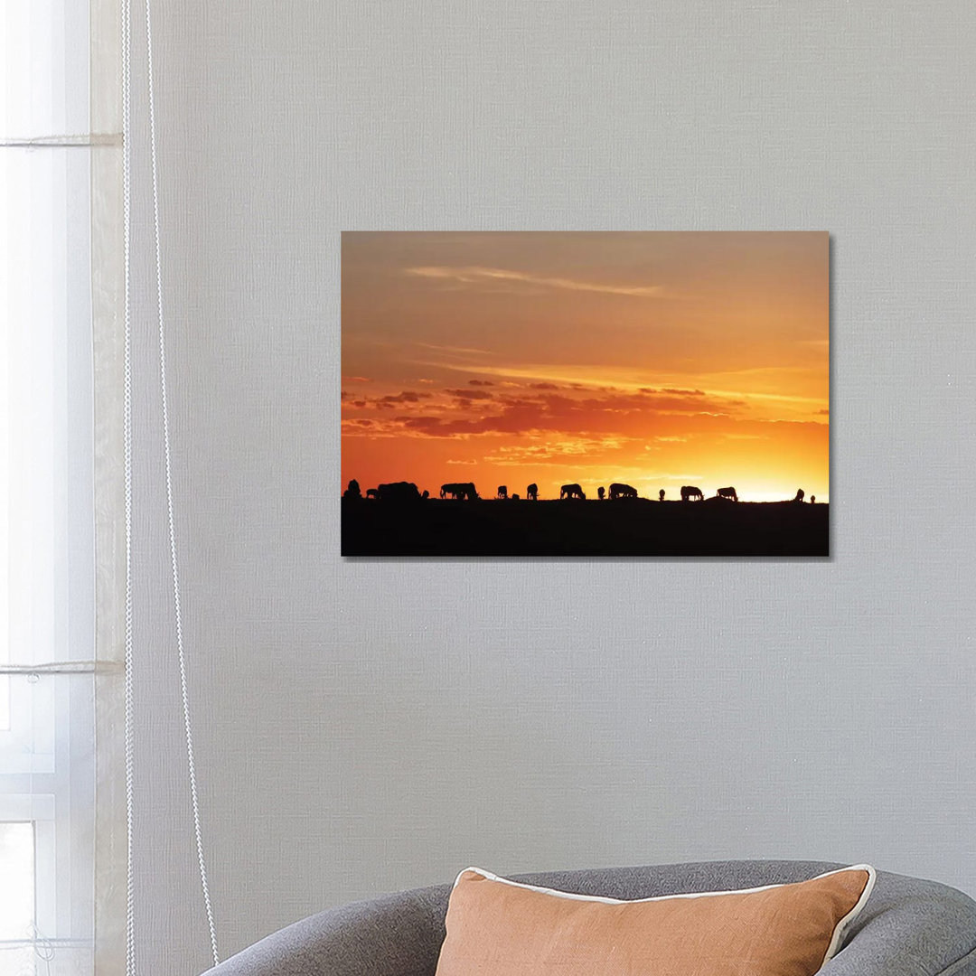 Sunset Silhouette Of Wildebeest In Africa von Susan Richey - Gallery-Wrapped Canvas Giclée on Canvas