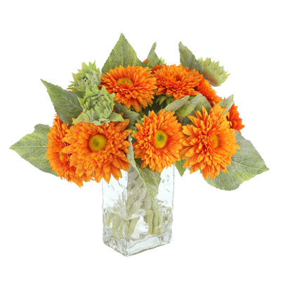 Sunflower Fall Arrangement in a Glass Ripple Vase