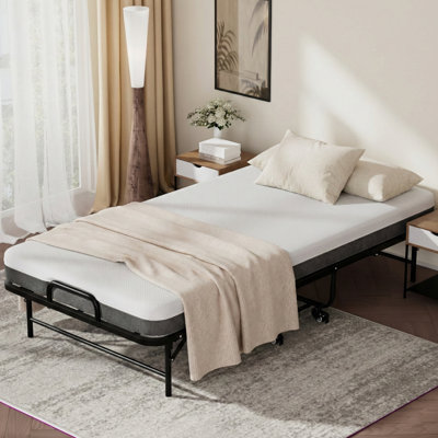 Cot Size Folding Bed with Mattress for Adults, Portable Foldable Bed with 5 Inch Memory Foam Mattress, Super Strong Frame, 75” x 31", Fold Up, Roll Away, Hideaway
