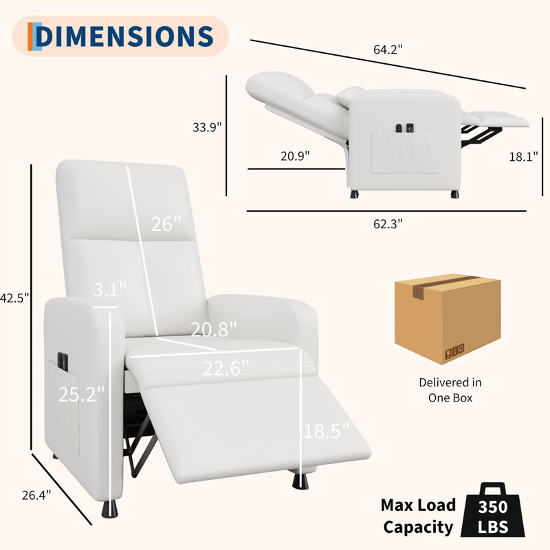 Fauteuil inclinable électrique avec système de chauffage et de massage, canapé électrique réglable en cuir PU, siège simple ergonomique de salon