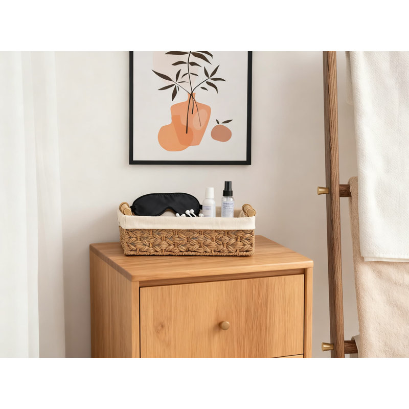 Woven Storage Baskets With Removable Natural Fiber Liner, Handwoven Organizing Baskets For Bathroom Countertop, Toilet Tank, Living Room, Desk, And Tabletop, Set Of 2