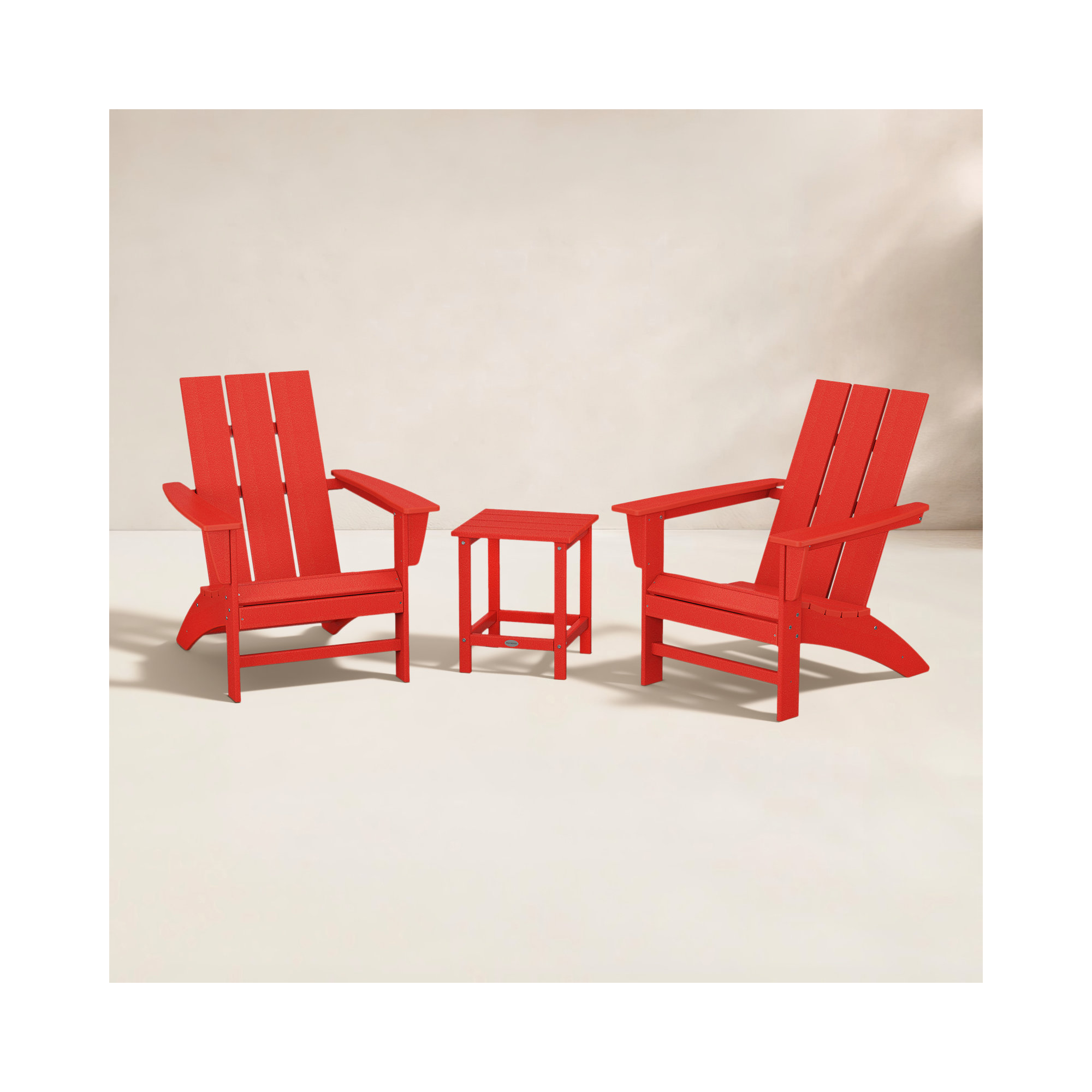 Modern Adirondack 3 Piece Seating Group, Sunset Red