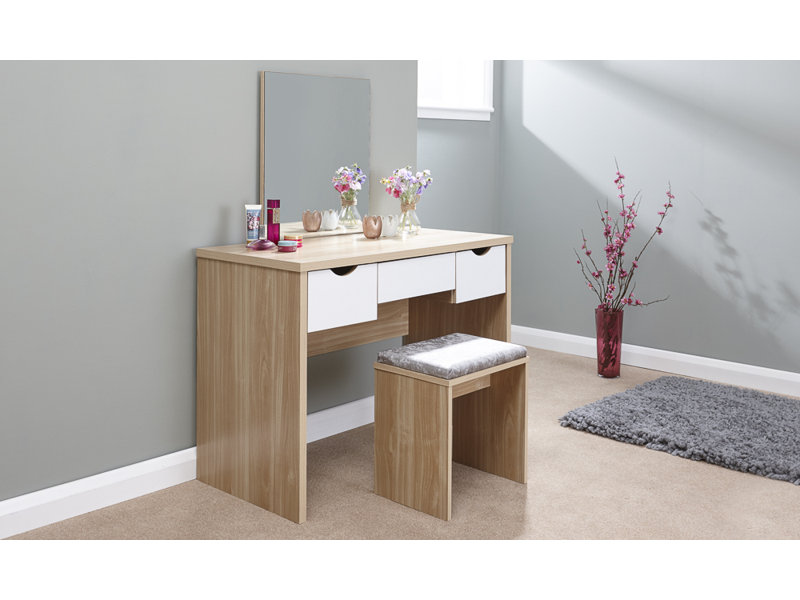 Derun Dressing Table with Mirror, Oak / White