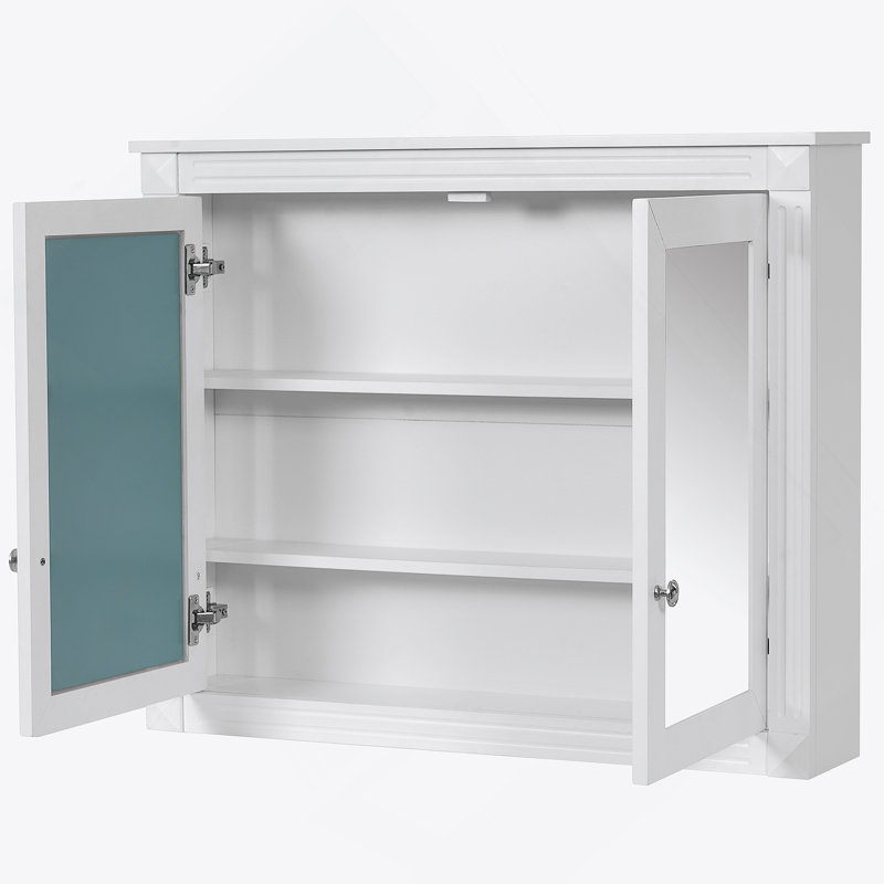 Armoire de rangement murale pour salle de bain, armoire de toilette avec miroir et 2 tablettes réglables, White