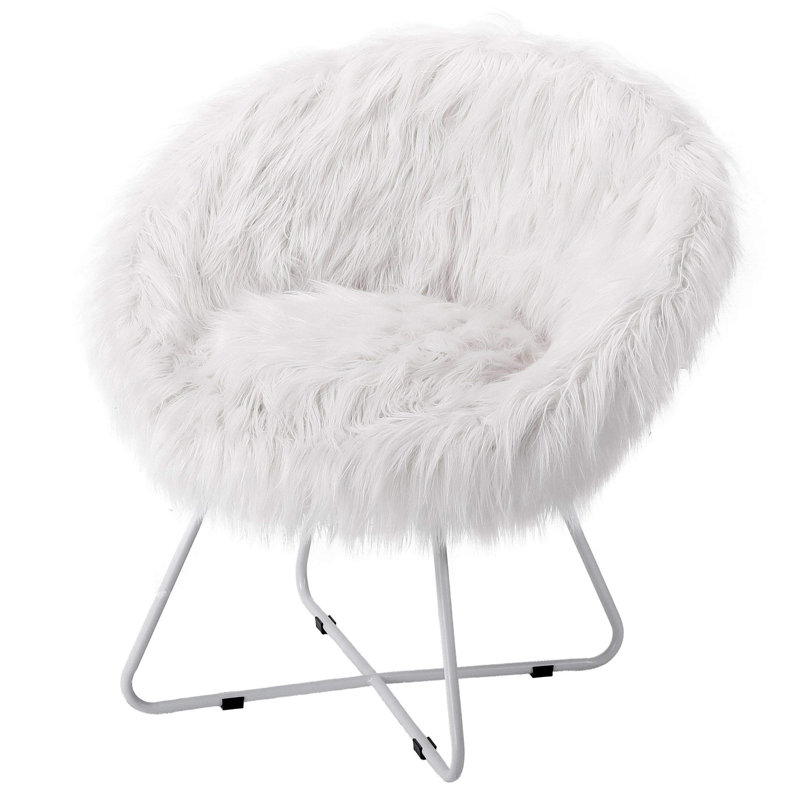 BirdRock Home Faux Fur Saucer Chair, White Faux-SilverLegs, Silver, White Faux Fur