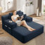 Luxueuse chaise longue convertible avec fonction canapé-lit 2-en-1, coussin en mousse à ressort, pochette de rangement et conception sans assemblage pour les petits espaces-130000078