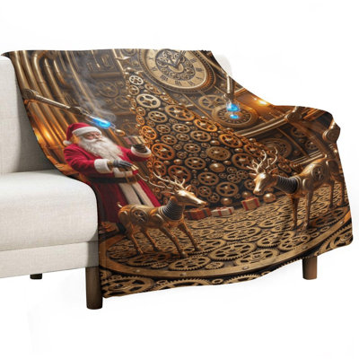 Jeté en flanelle de luxe Steampunk fait d'arbre de Noël et engrenages, couverture douce et chaude pour le canapé-lit du salon