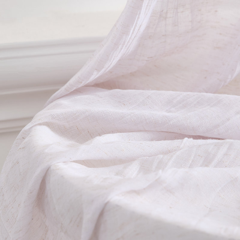 Creamy White Semi-Sheer Linen-Blend Rod Pocket Curtain Panels