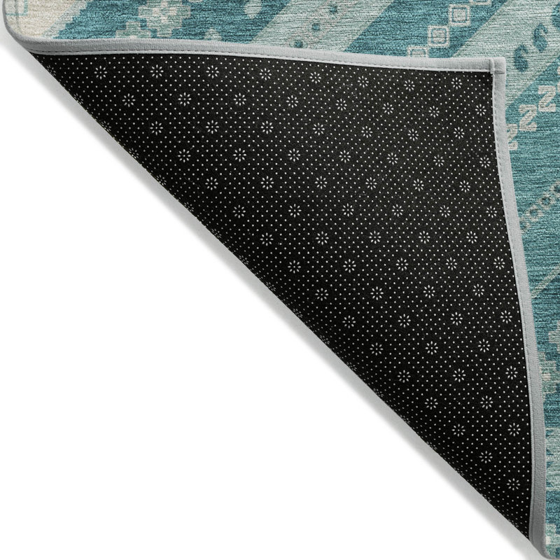 Teal Round Synthetic Flat Woven Washable Rug, 8'