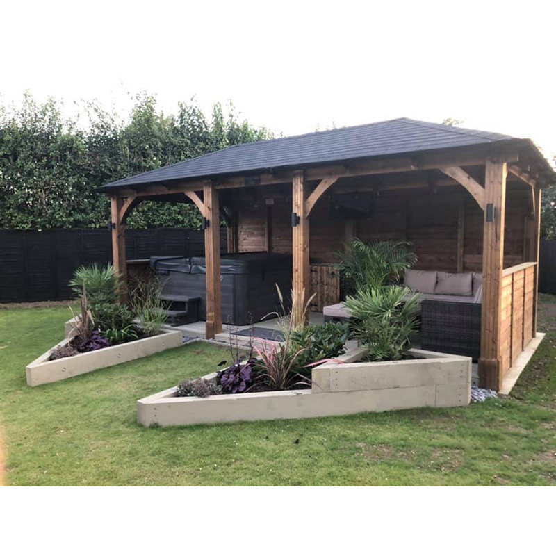 Dunster House Wooden Gazebo Leviathan 6m x 3m Heavy Duty Patio Shelter With Roof Shingles