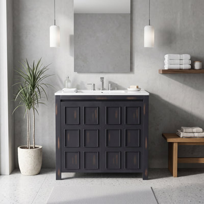 36" Vintage Espresso Bathroom Storage Vanity Cabinet with Ceramic Sink, Assembly Required, Faucet & Drain Not Included