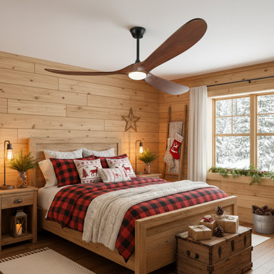 Ventilateur de plafond 70 po 3 pales intérieur / extérieur moderne avec lumière DEL et télécommande - Moteur à courant continu à haute puissance en pi³ / min, hélice en bois de noyer massif | Ensemble d'éclairage standard inclus, idéal pour les espaces de patio, de bord de mer et de ferme