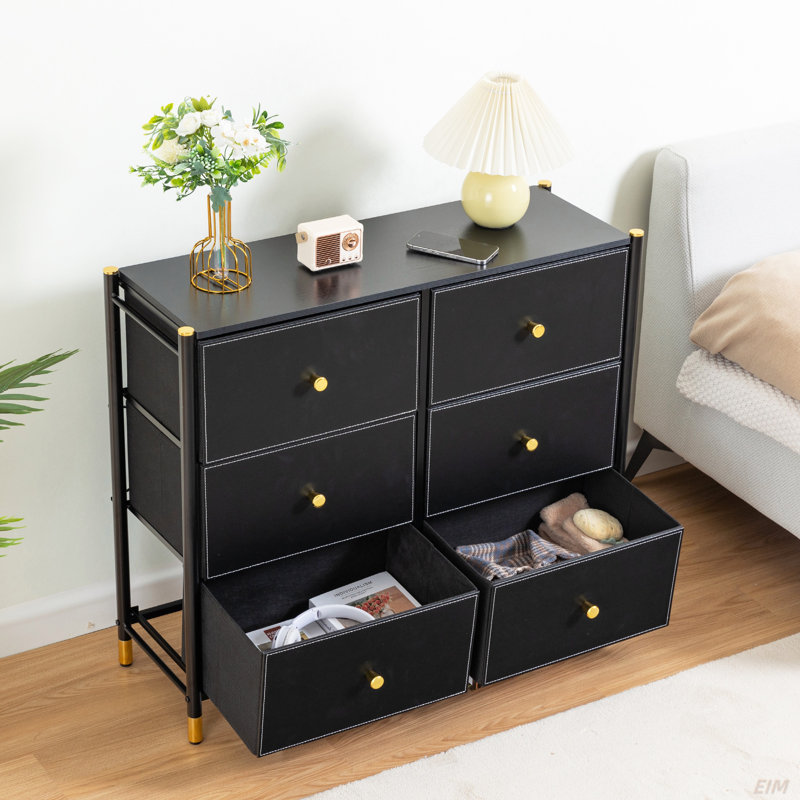 Commode à tiroirs, commode haute avec 6 tiroirs en cuir PU, tour de rangement avec bacs en tissu, commode double, commode pour placard, salon, couloir, chambre d'enfant (commode)