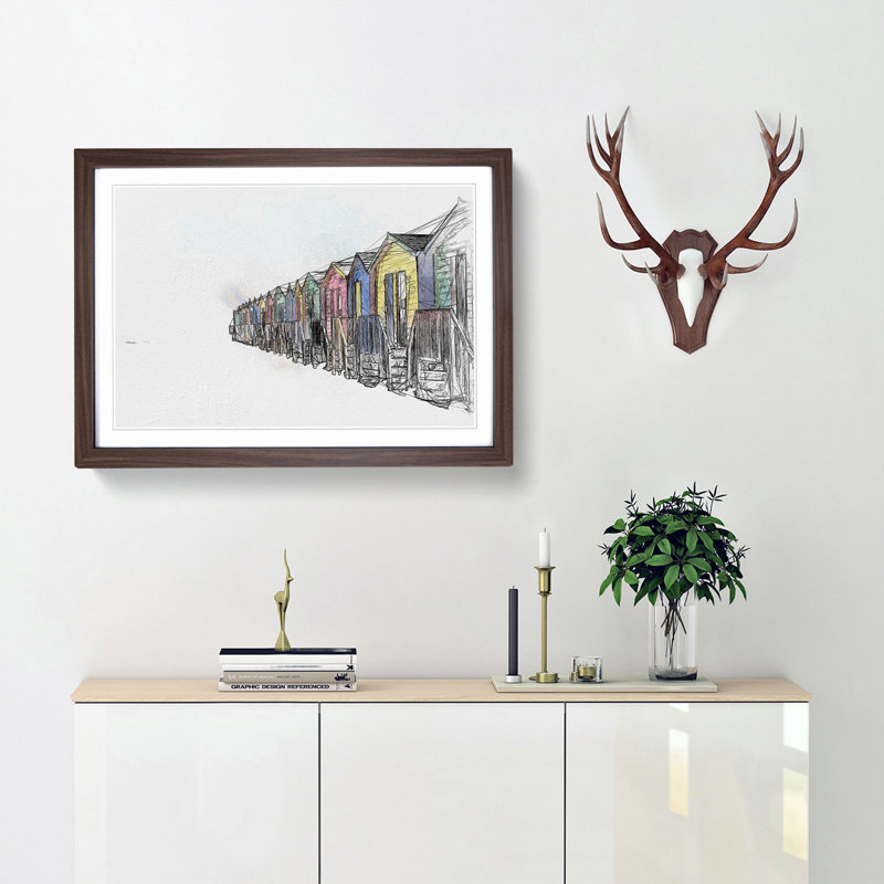 Beach Huts in Cape Town in Abstract - Picture Frame Graphic Art Print, Walnut Framed, 27cm H x 36cm W x 2cm D