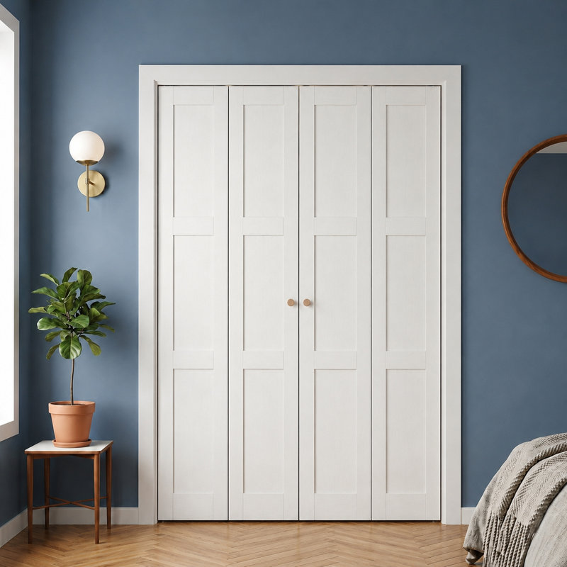 Porte pliante blanche pré-percée en bois manufacturé massif avec trousse de quincaillerie d'installation, 48 po x 80 po, 2