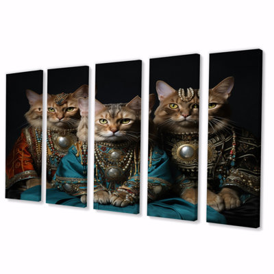 Turquoise Gracious Sultan Cats II - Animals Cat Wall Art Print - 5 Equal Panels