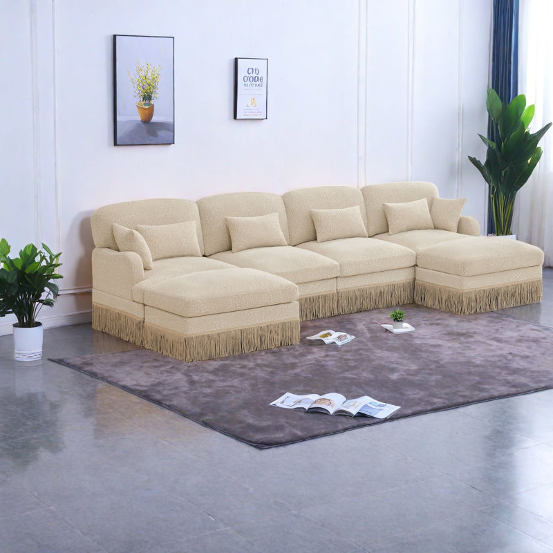Modular Deep Seat Sofas, Chenille U Shaped Modern Home Living Room