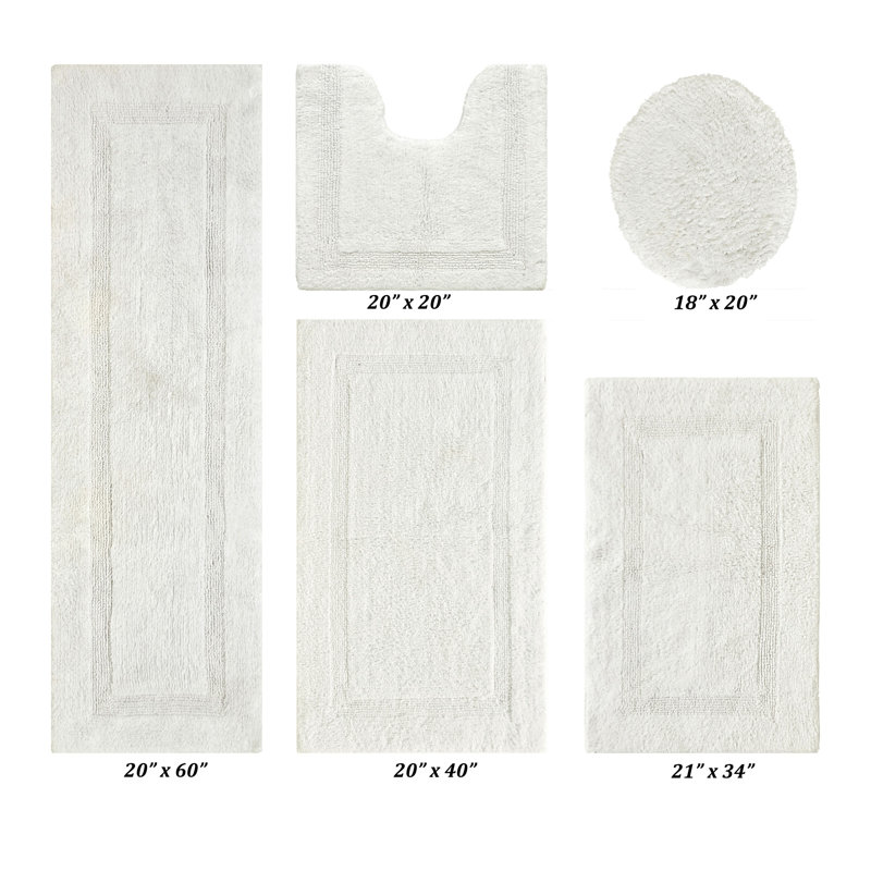 Lux Premium 2370 GSM 100% Cotton 5 Piece Bath Rug Sets, Machine Washable, Super Absorbent & Tufted Weave Reversible Bath Mat for Bathroom, Shower, and Tub, Oeko-Tex Certified Bathroom Rugs, Ivory
