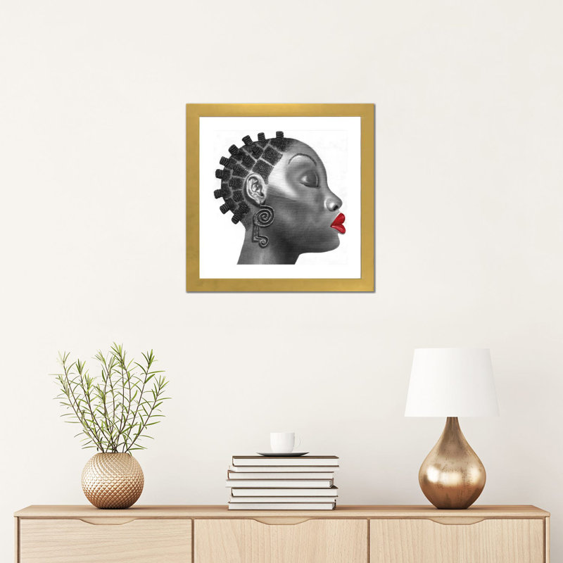 «Nubian Girl» par Fred Odle - reproduction, H 16 po x l 16 po x p 1 po, Papier encadré doré, Blanc