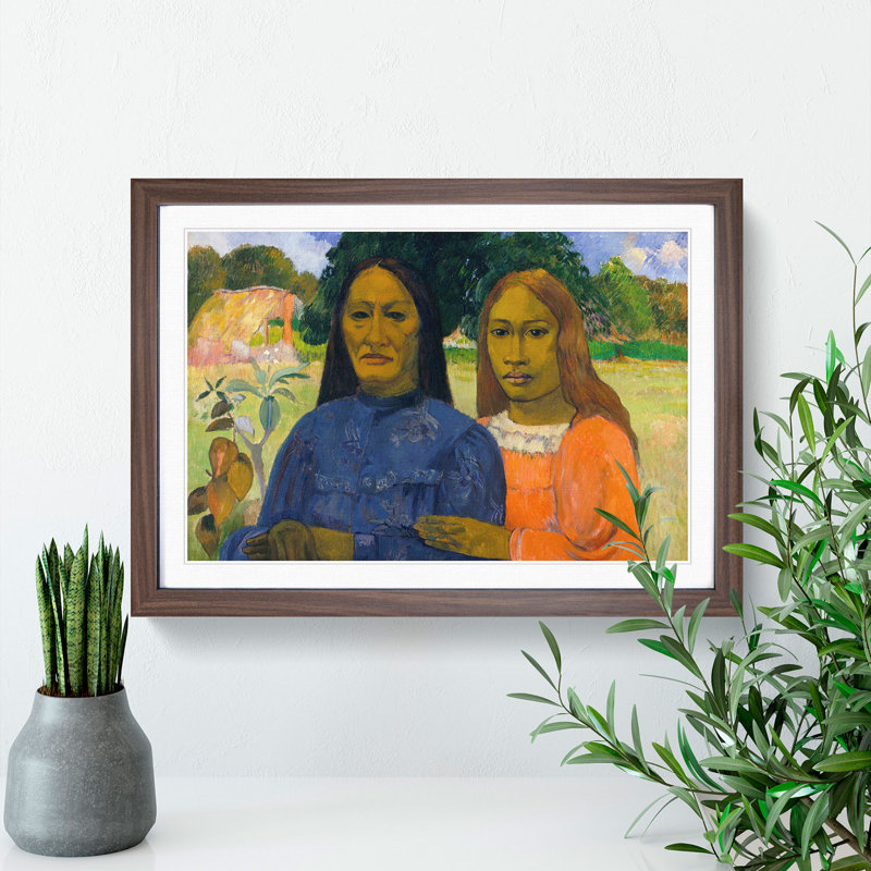 Two Women by Paul Gauguin - Picture Frame Painting, Walnut Framed, 36cm H x 48cm W x 2cm D
