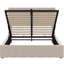 Lit de rangement hydraulique recouvert de tissu d'ameublement beige pleine grandeur avec capacité supplémentaire