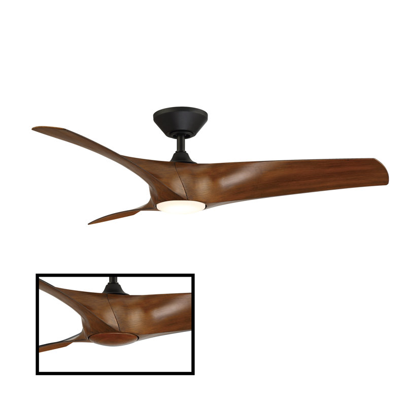 Zephyr 3 - Blade Outdoor/Indoor Smart Ceiling Fan with Light Kit And Remote Control Included, 52", Matte Black/Distressed Koa