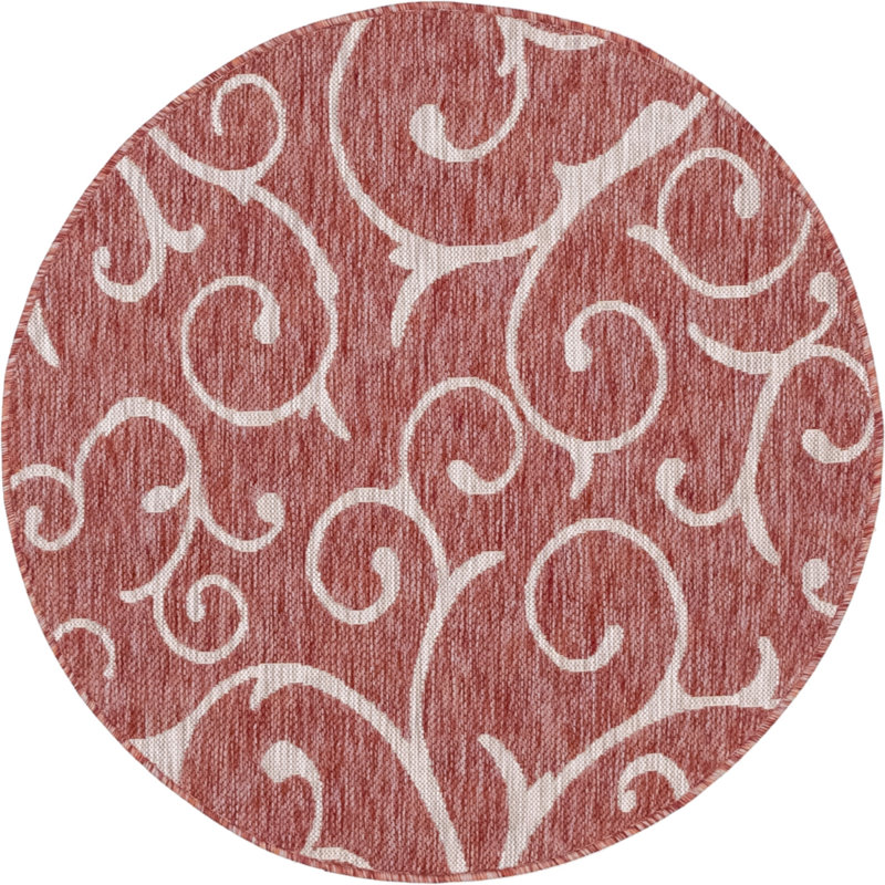 Tapis rouge rouille intérieur / extérieur Coutu, Rond 4 pi 1 po