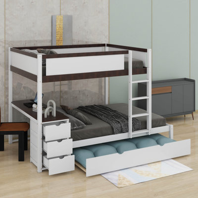 Full-Over-Full Bunk Bed With Twin Size Trundle,Drawers And Desk