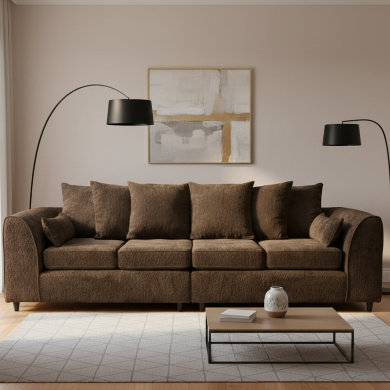 4 Seater Chenille Sofa, Brown