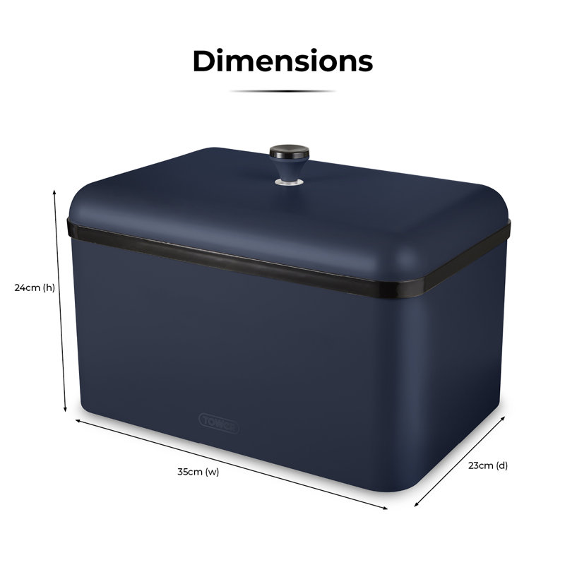 Tower Sera Bread Bin with Removable Lid, Carbon Steel Body, with Smoked Black Trim, Blue