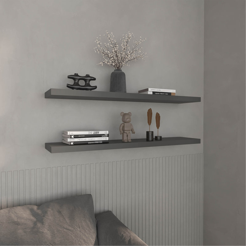 Floating Shelves 1.50" H, With 2 Shelf, Matt Gray, Gray