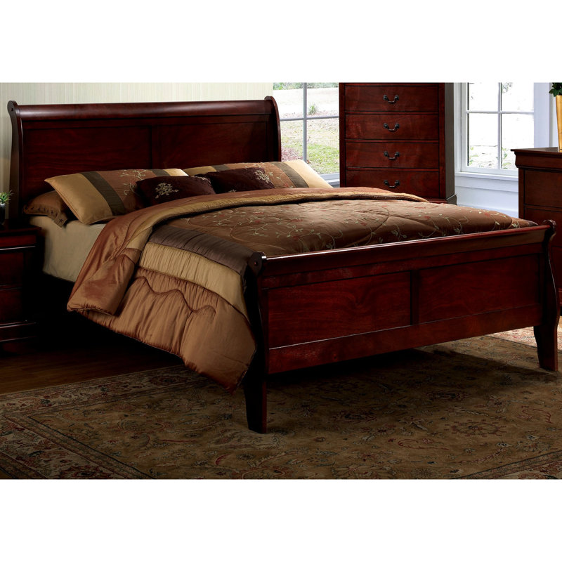 Grand lit en cerisier de style chambre à coucher transitionnelle en bois massif avec pieds, Queen, Cherry