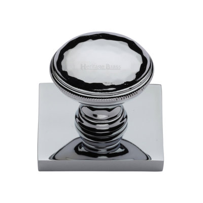 Heritage Brass Cabinet Knob Diamond Cut Design with Square Backplate